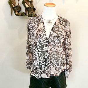 Sheer Animal Print Wrap Blouse | Size M